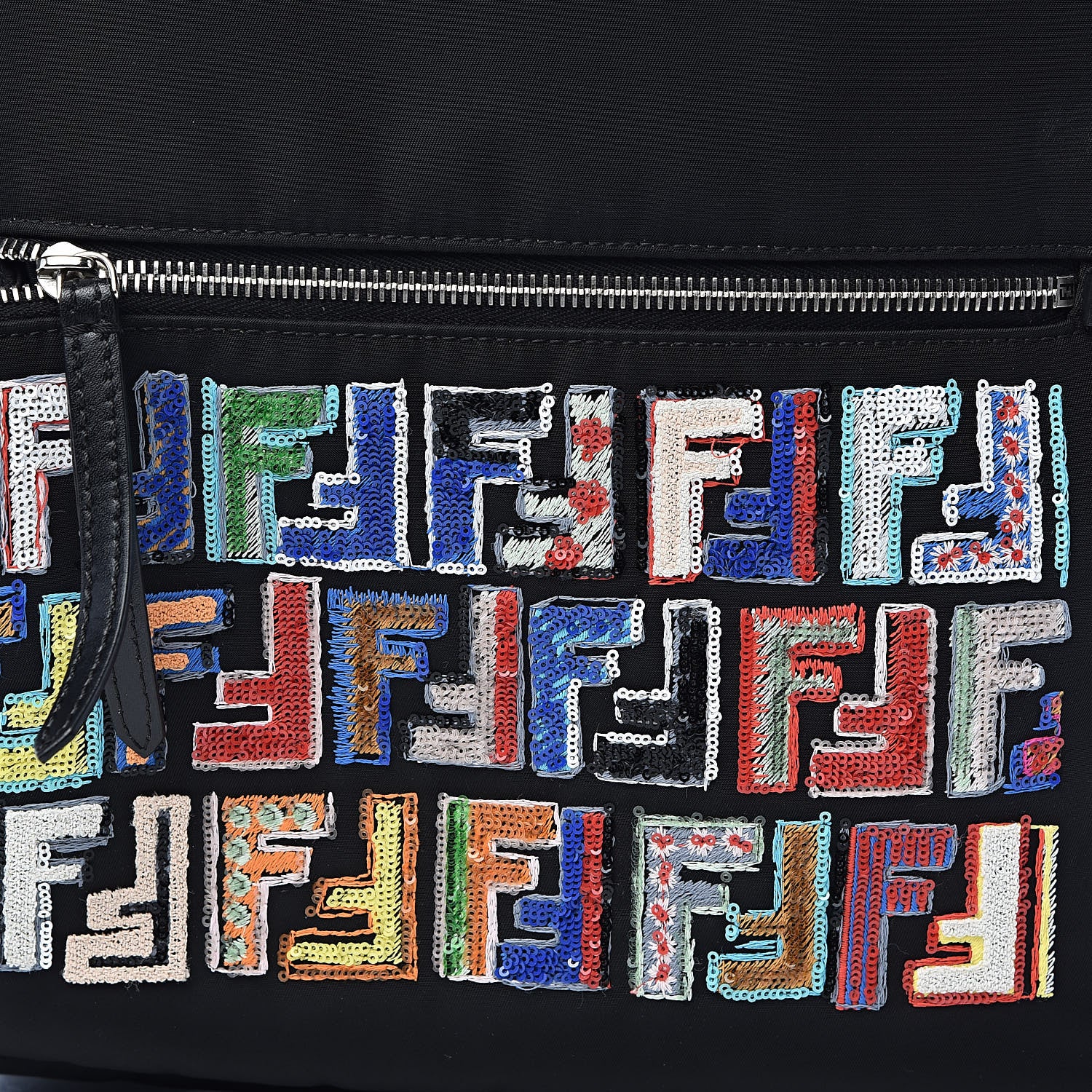Fendi Nylon Vitello Liberty Sequin Fun Fair Embroidered Backpack Black 11 of 11