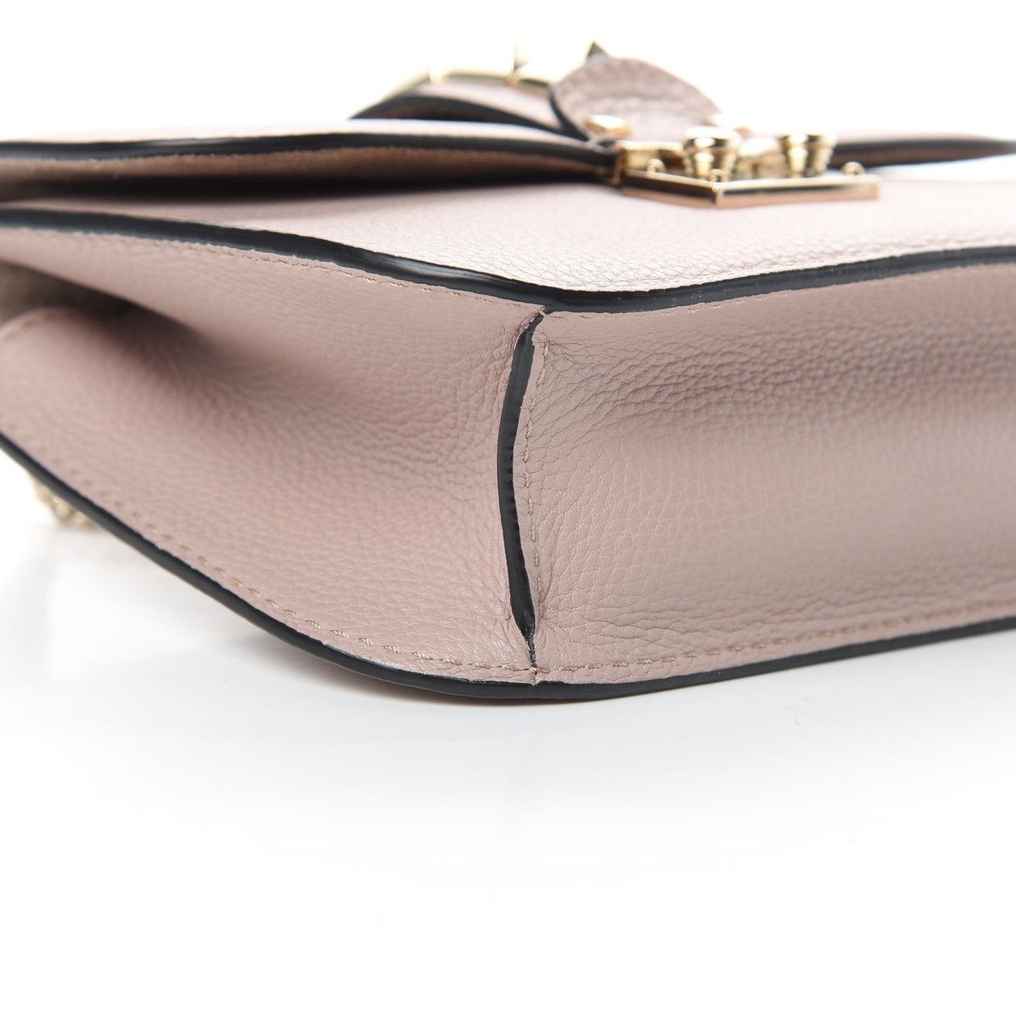 Pebbled Calfskin Small Glam Lock Rockstud Flap Poudre