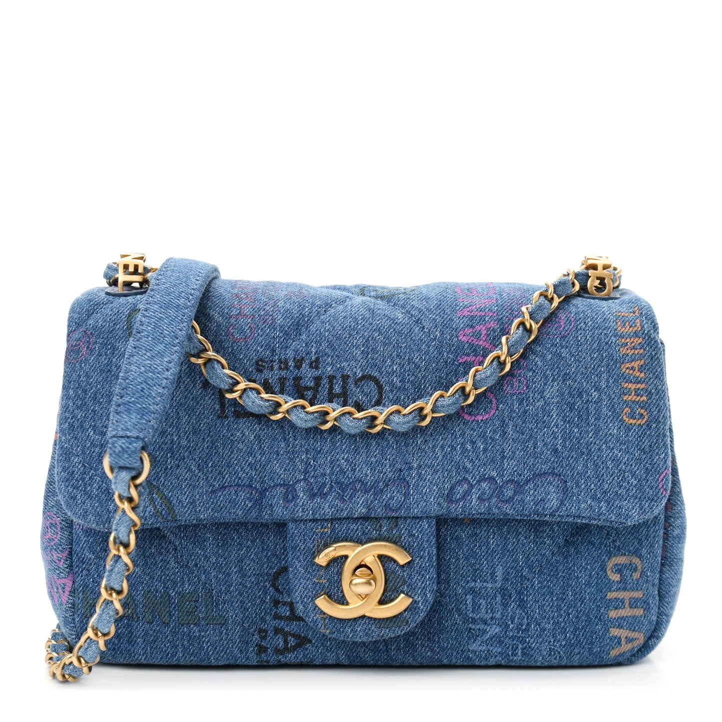 Denim Quilted Mini Denim Mood Rectangular Flap Blue Multicolor