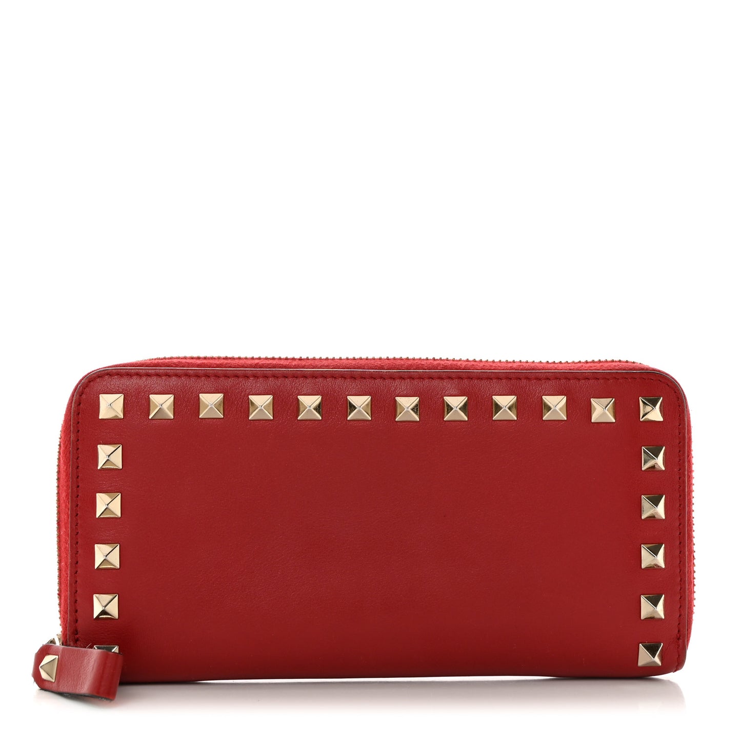 Calfskin Rockstud Zip Around Wallet Rosso Valentino