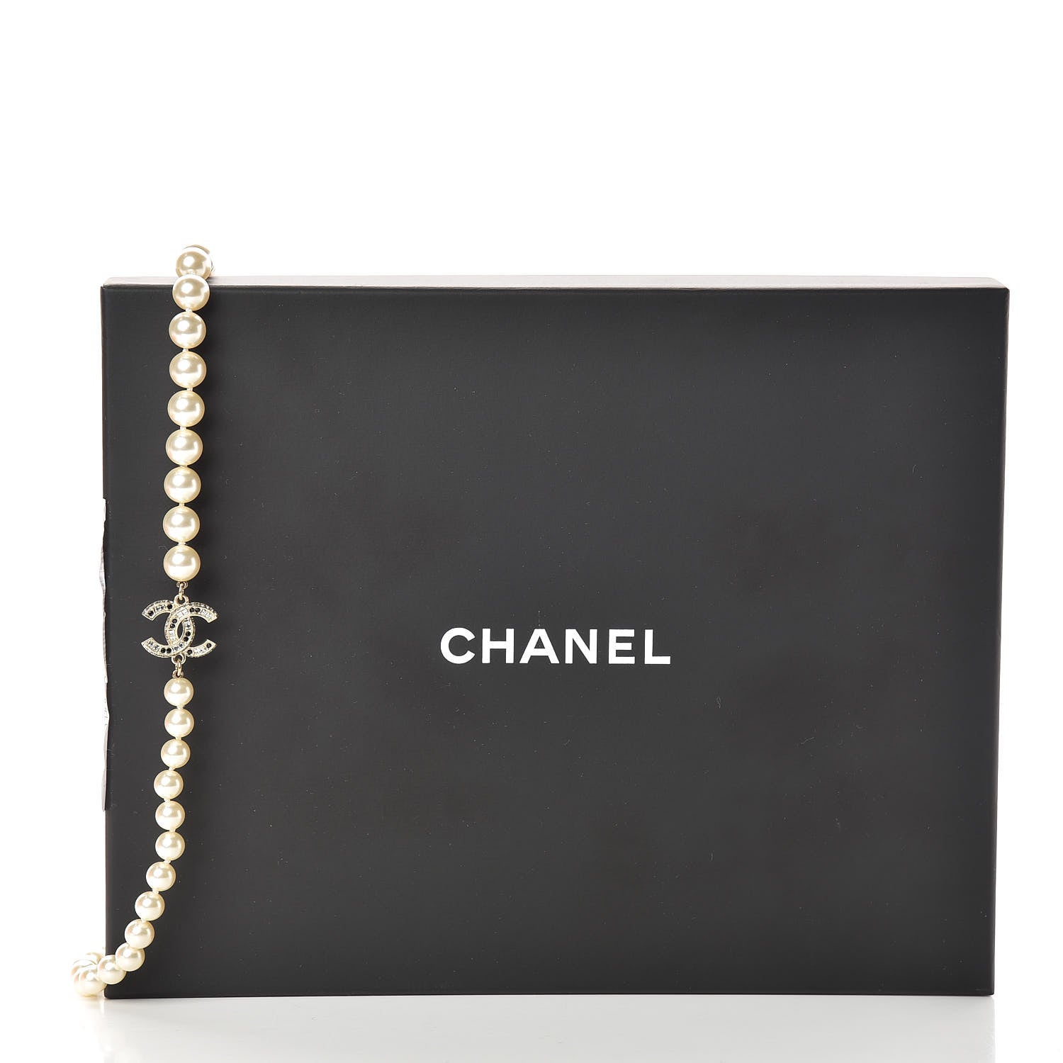 Chanel Graduated Pearl Crystal CC Long Necklace Black Gold 5 of 5