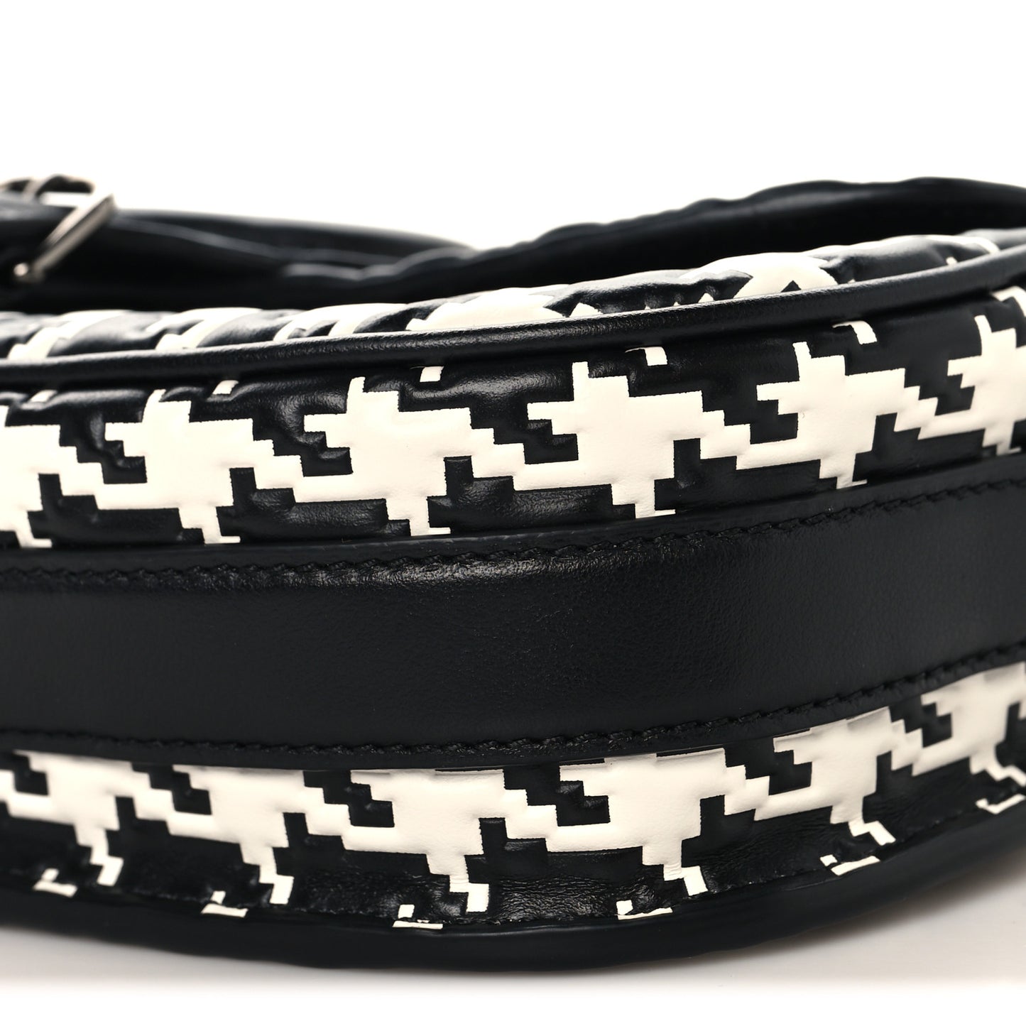 Box Calfskin Houndstooth Quilted East West Bobby Bag Black White