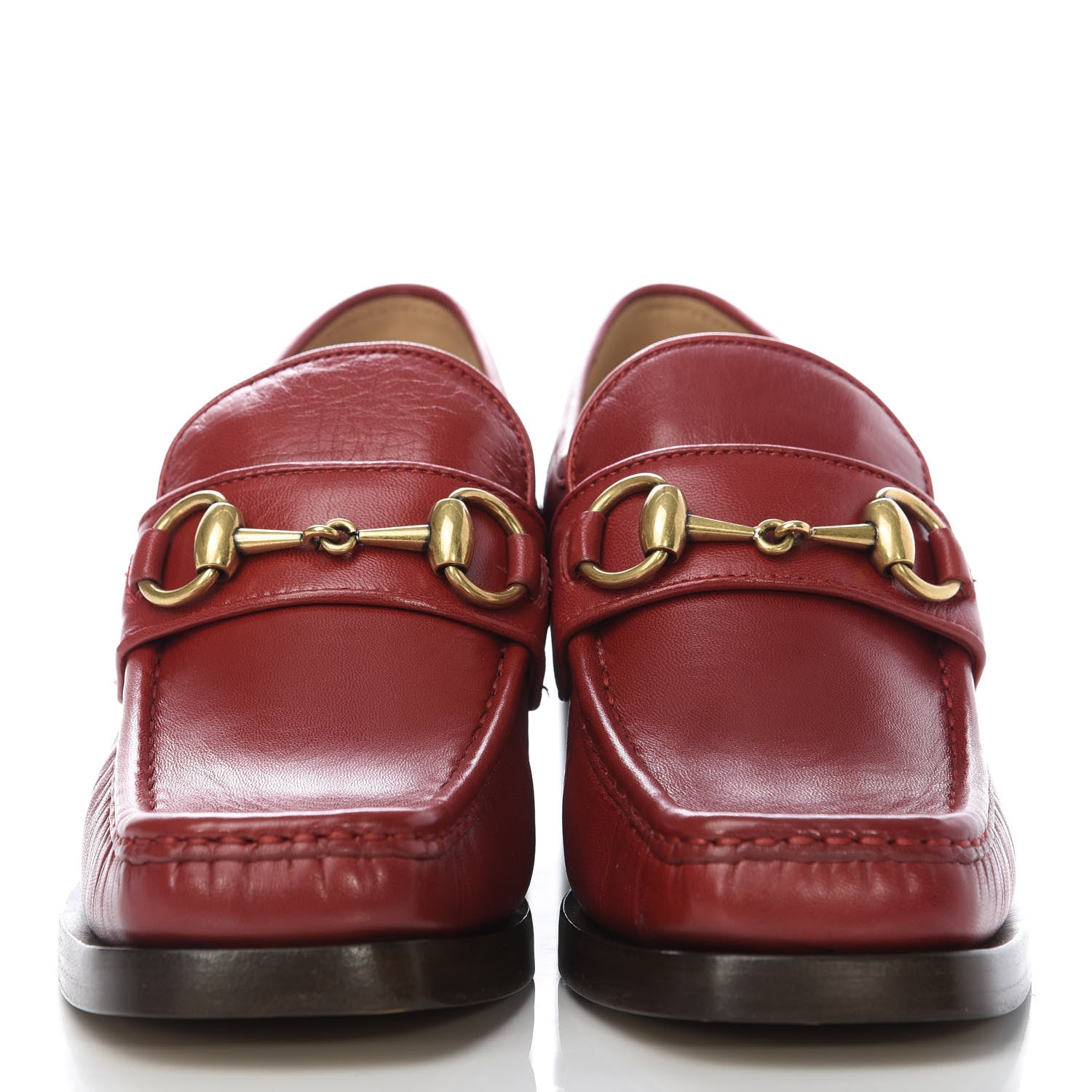 Gucci Malaga Kid Horsebit Mid Heel Loafers 35 Red 2 of 10