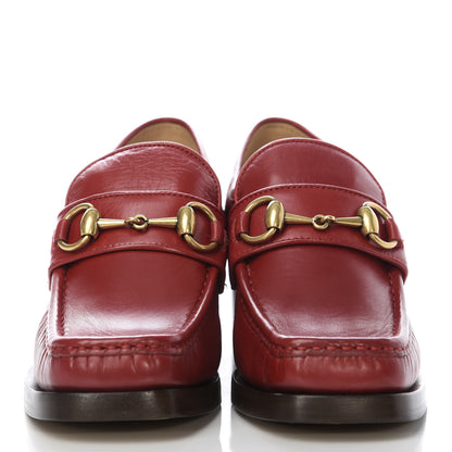 Gucci Malaga Kid Horsebit Mid Heel Loafers 35 Red 2 of 10