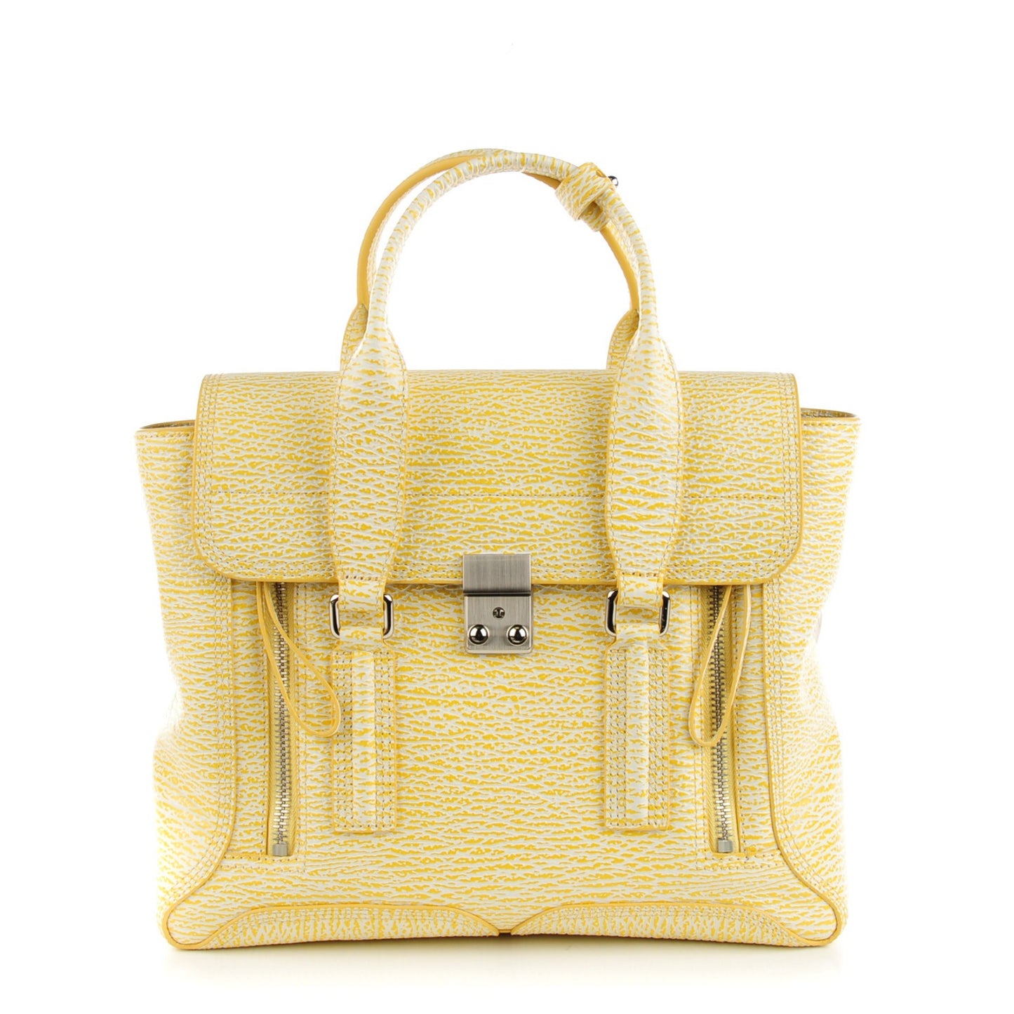 3.1 Textured Calfskin Medium Pashli Satchel Ivory Mimosa