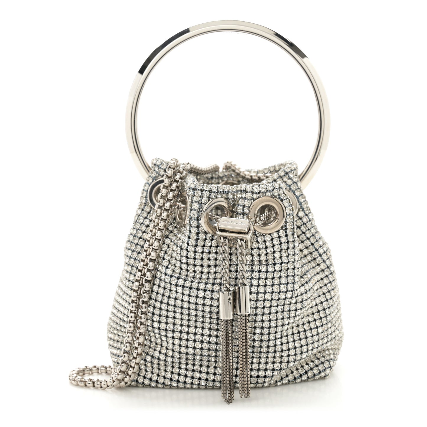Satin Crystal Embellished Micro Bon Bon Bag Silver