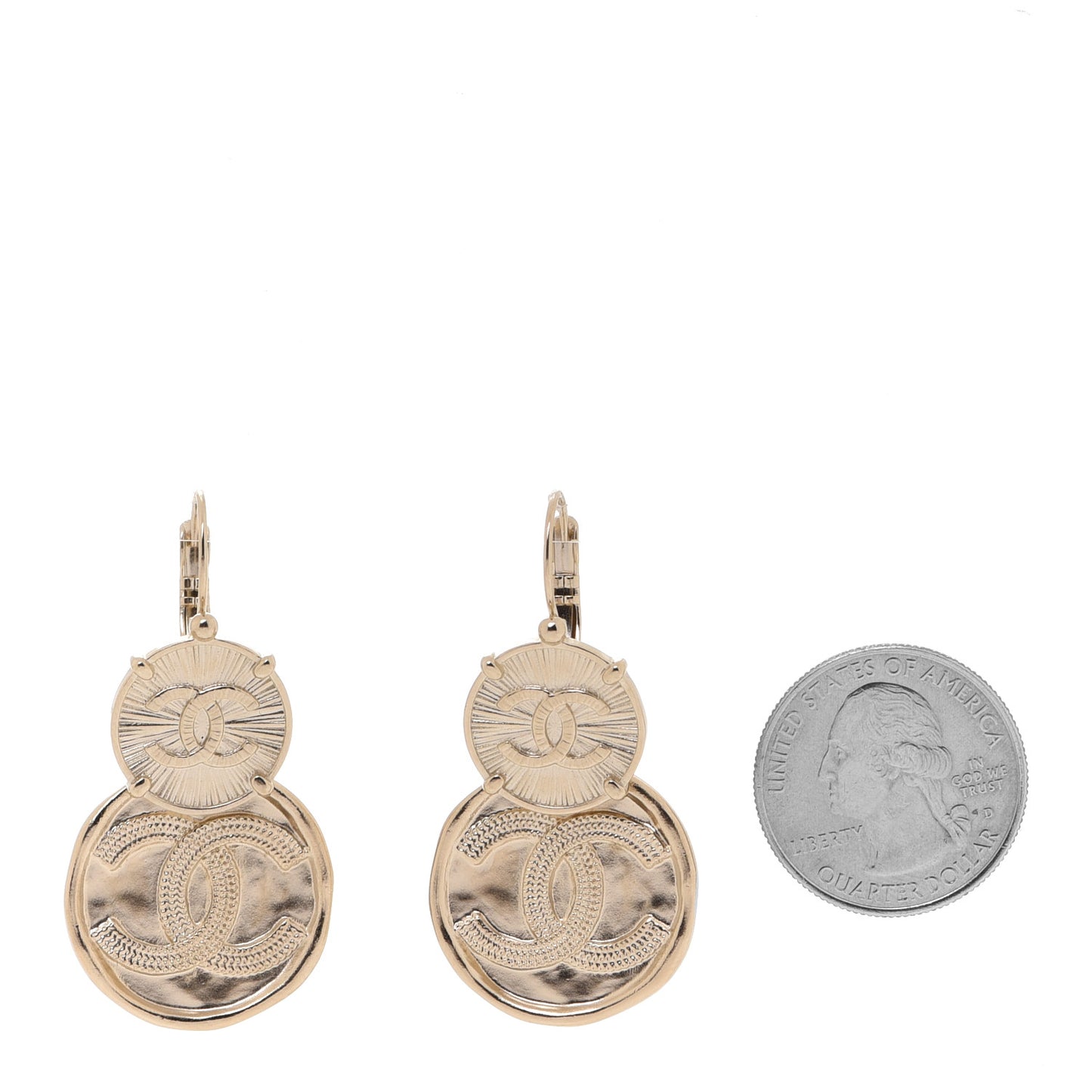 Metal Round CC Medallion Drop Earrings Gold