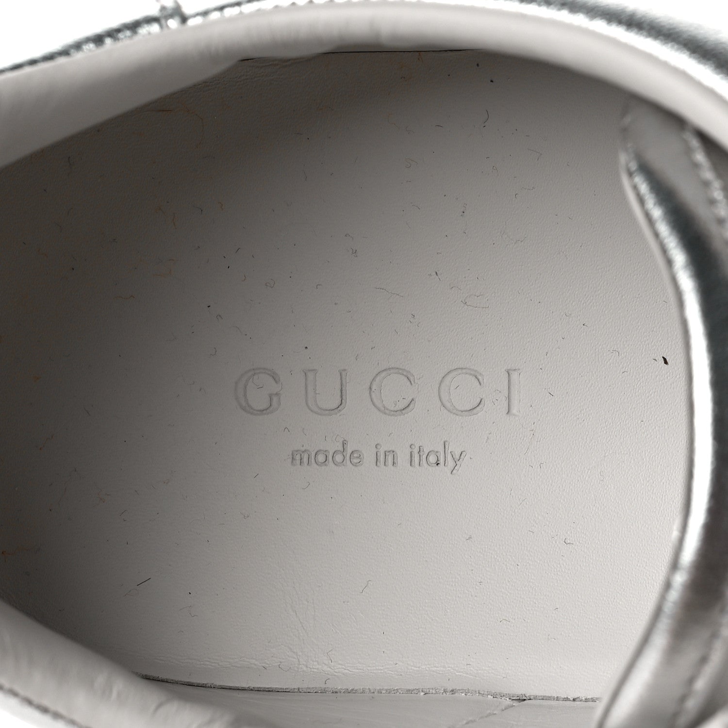 Gucci Metallic Nappa Interlocking G Perforated Womens Ace Sneakers 37.5 Silver 7 of 8
