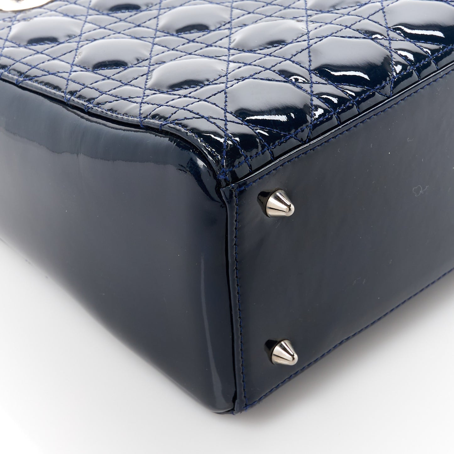 Patent Cannage Medium Lady Dior Navy Blue