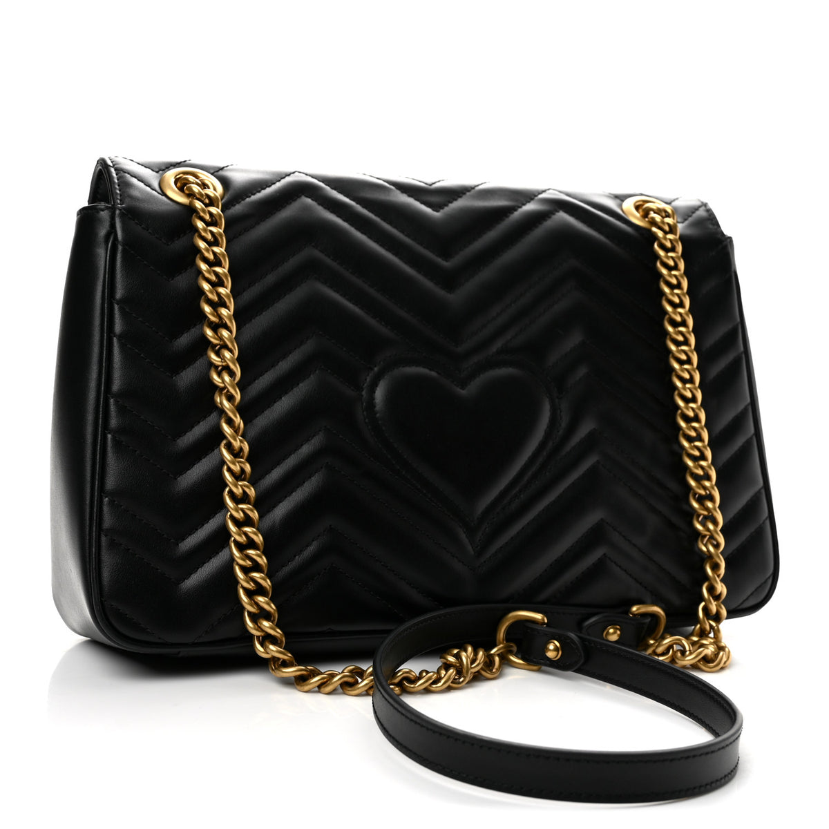 Gucci Calfskin Matelasse Medium GG Marmont Shoulder Bag Black 3 of 12