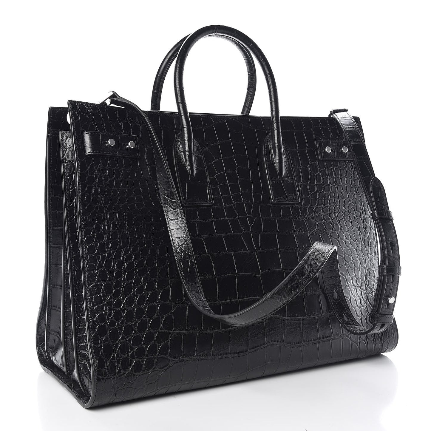 Calfskin Crocodile Embossed Large Souple Sac De Jour Black