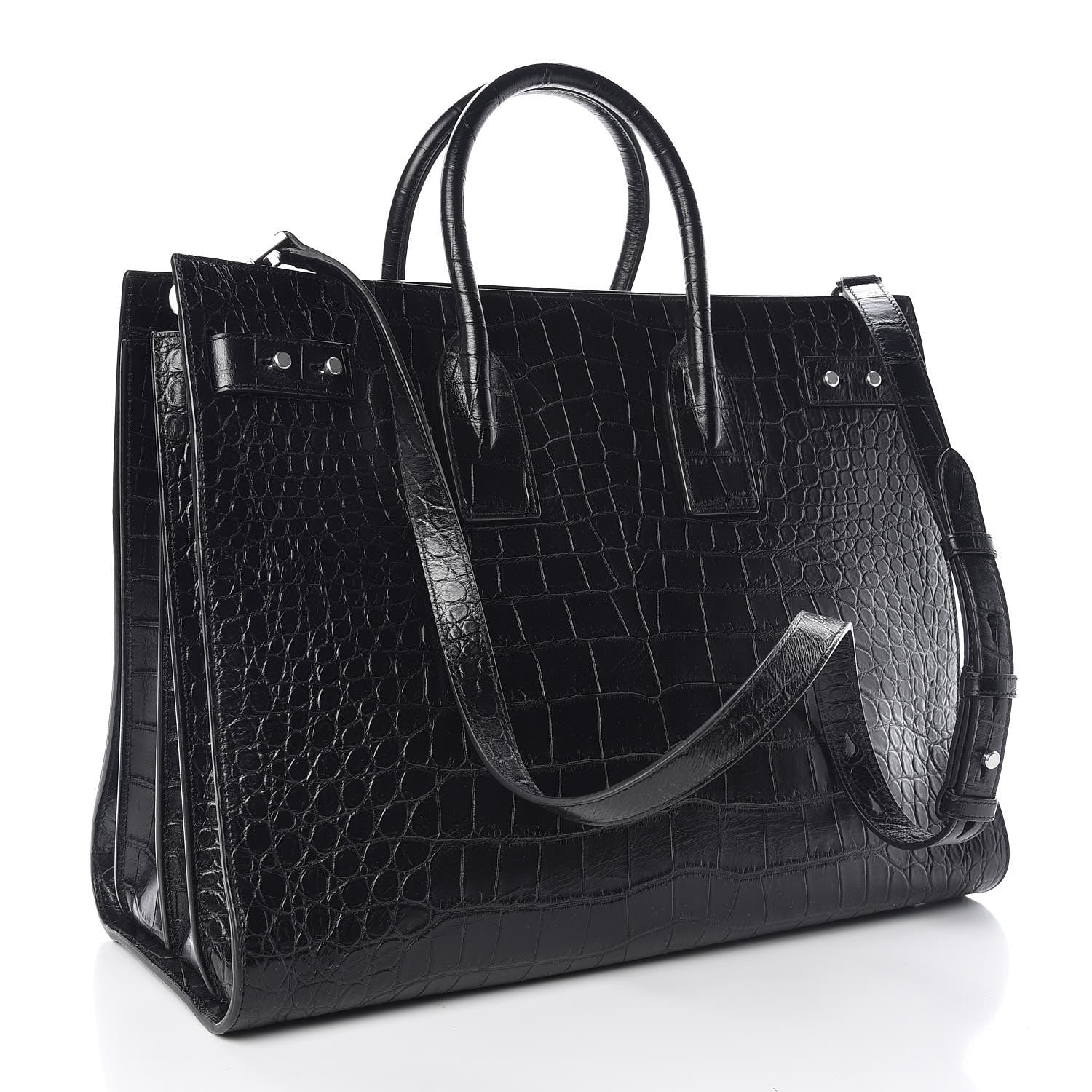 Saint Laurent Calfskin Crocodile Embossed Large Souple Sac De Jour Black 4 of 9