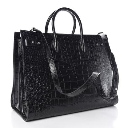 Saint Laurent Calfskin Crocodile Embossed Large Souple Sac De Jour Black 4 of 9