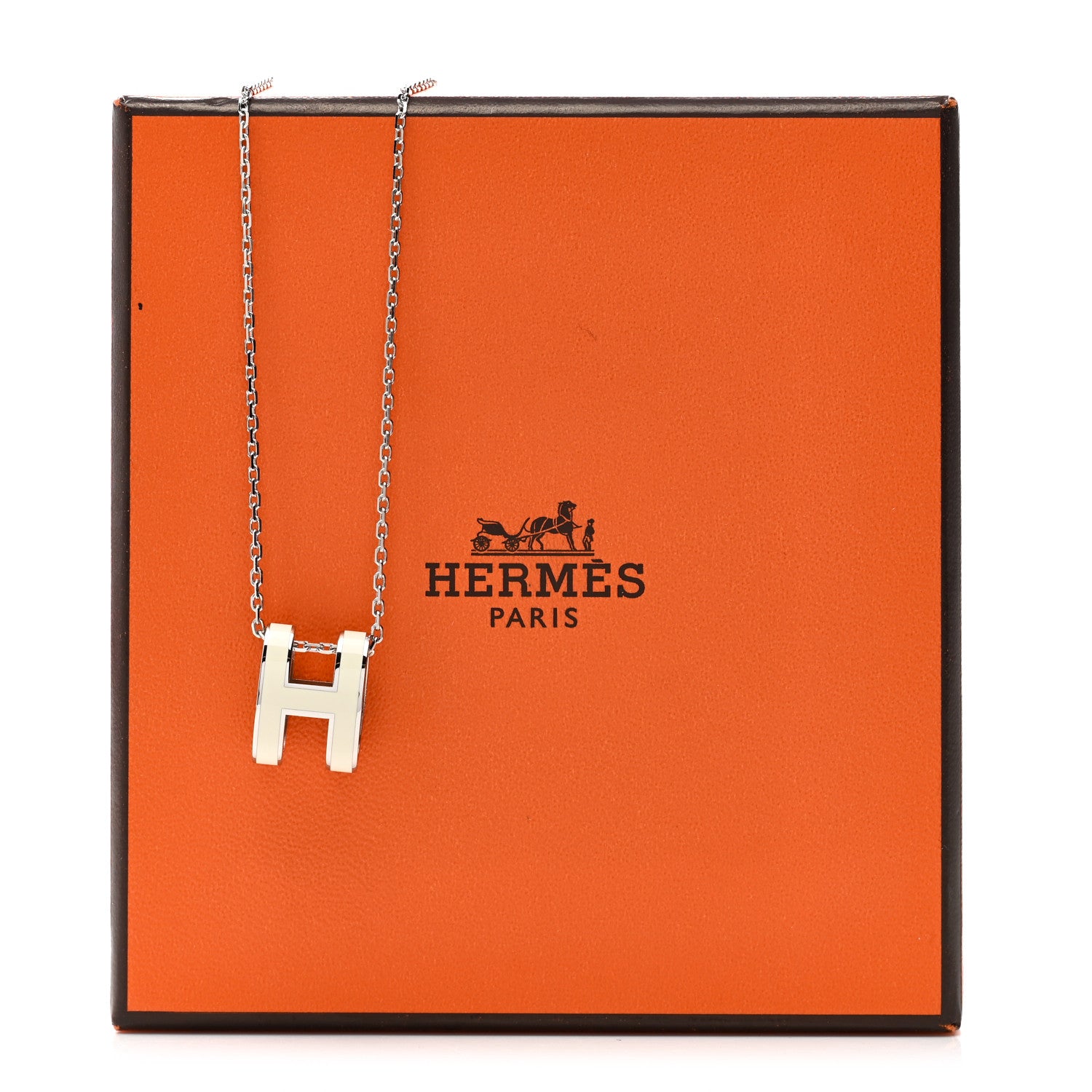Hermes Lacquered Palladium Pop H Pendant Necklace White 7 of 7