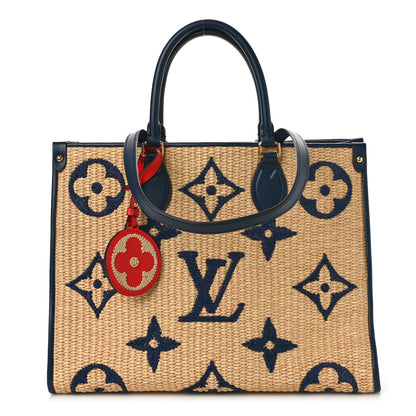 Louis Vuitton Raffia Calfskin Monogram Giant Onthego MM Blue 1 of 8