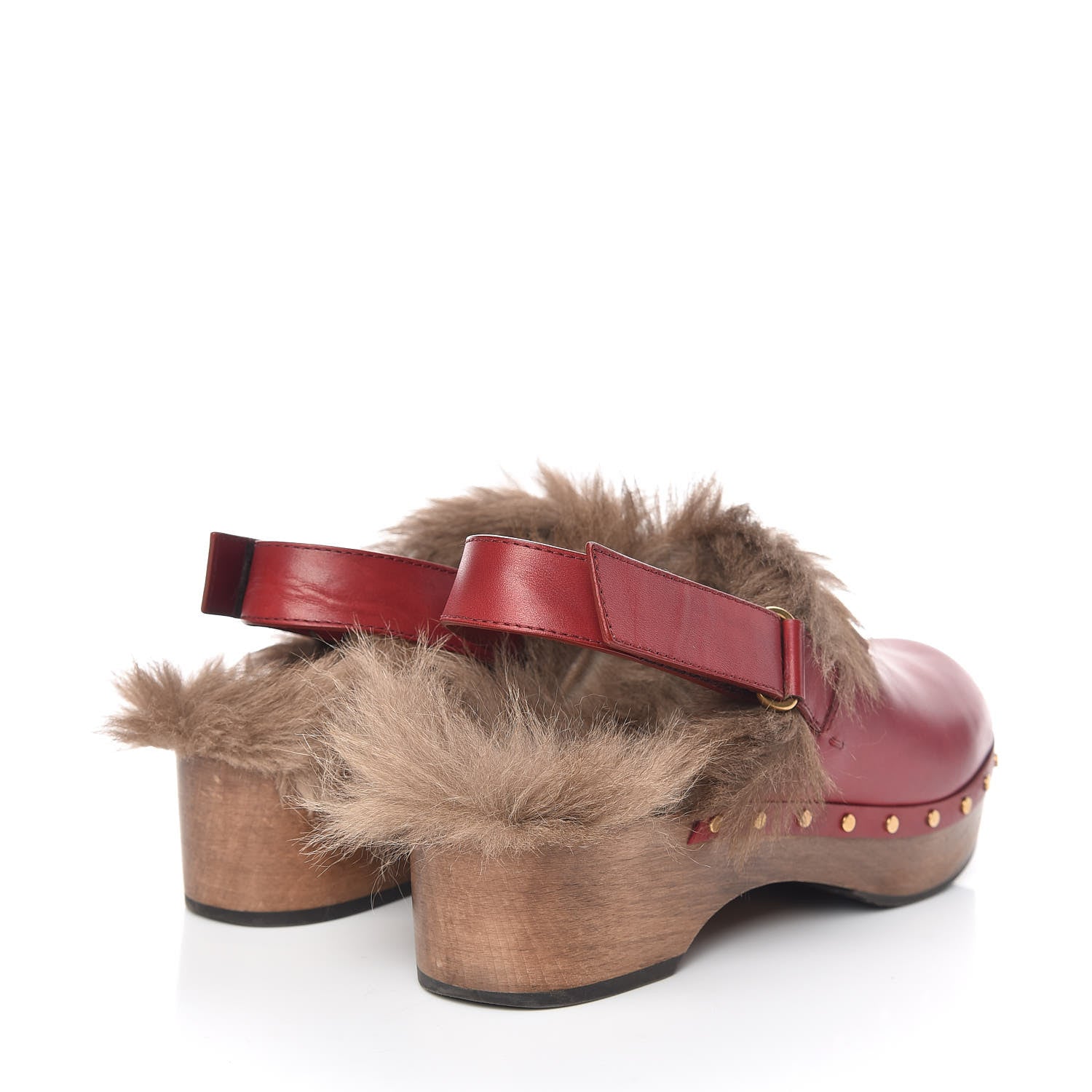 Gucci Calfskin Fur Horsebit Amstel Slingback Clogs 40 Rosso Naturale 4 of 13