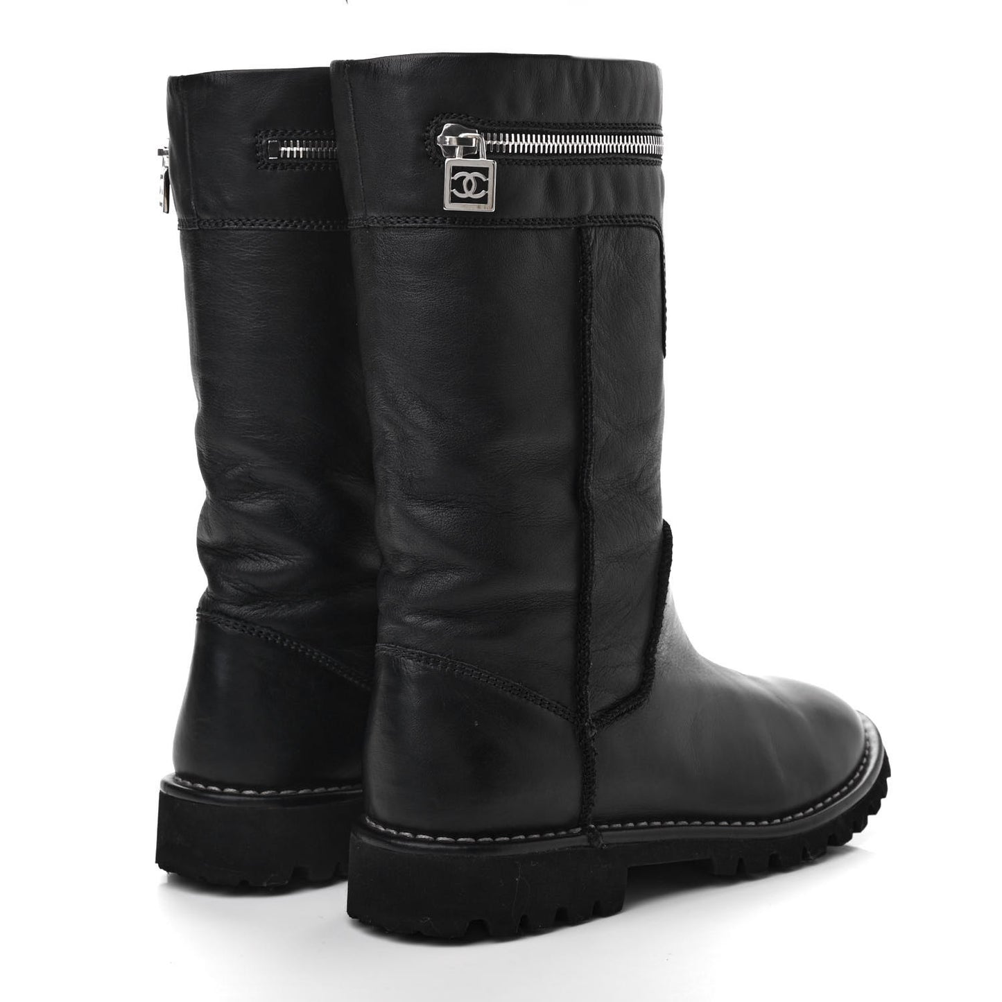 Calfskin Motorcycle Zipper Boots 37 Black