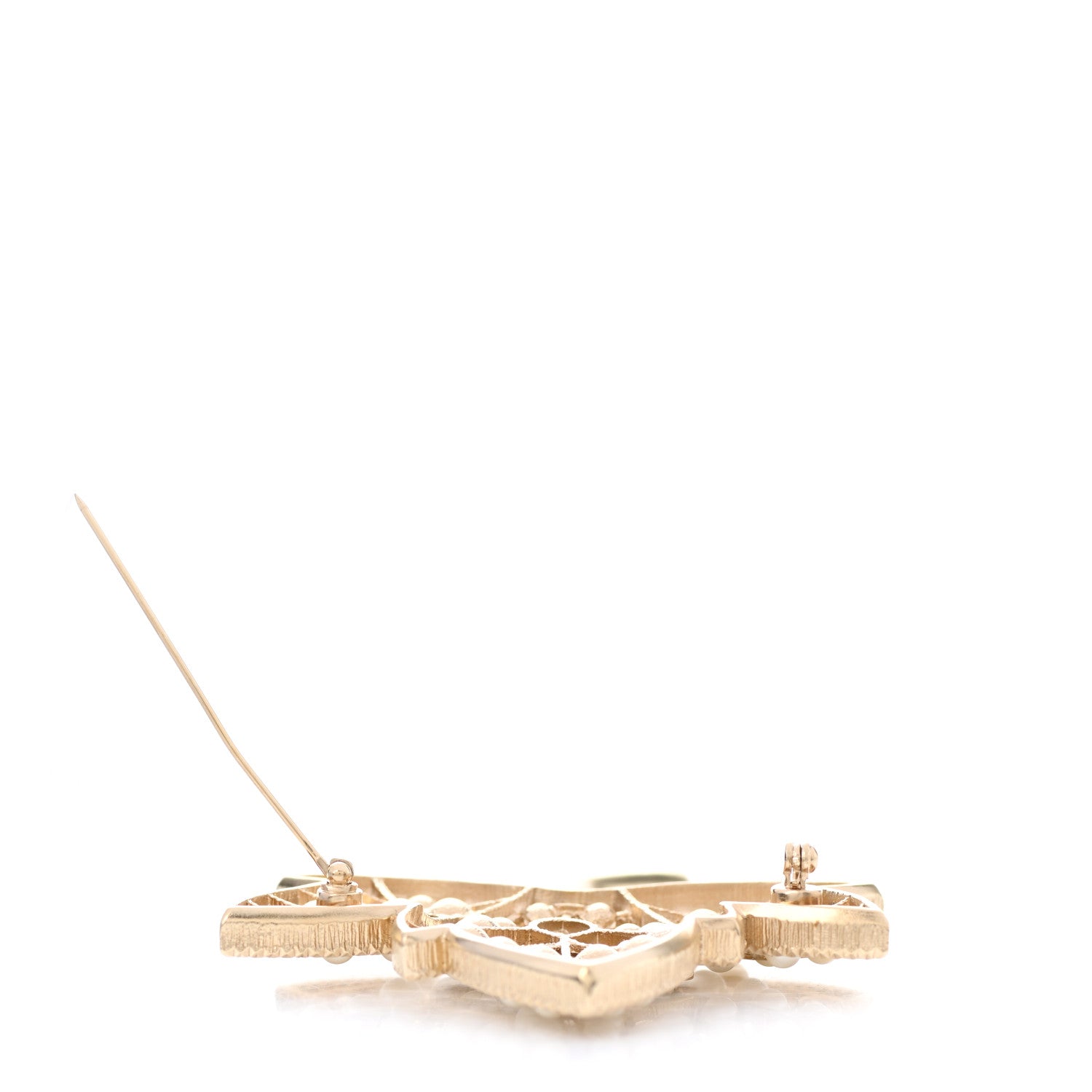 Chanel Pearl Crystal CC Leaf Brooch Gold 4 of 6