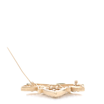 Chanel Pearl Crystal CC Leaf Brooch Gold 4 of 6