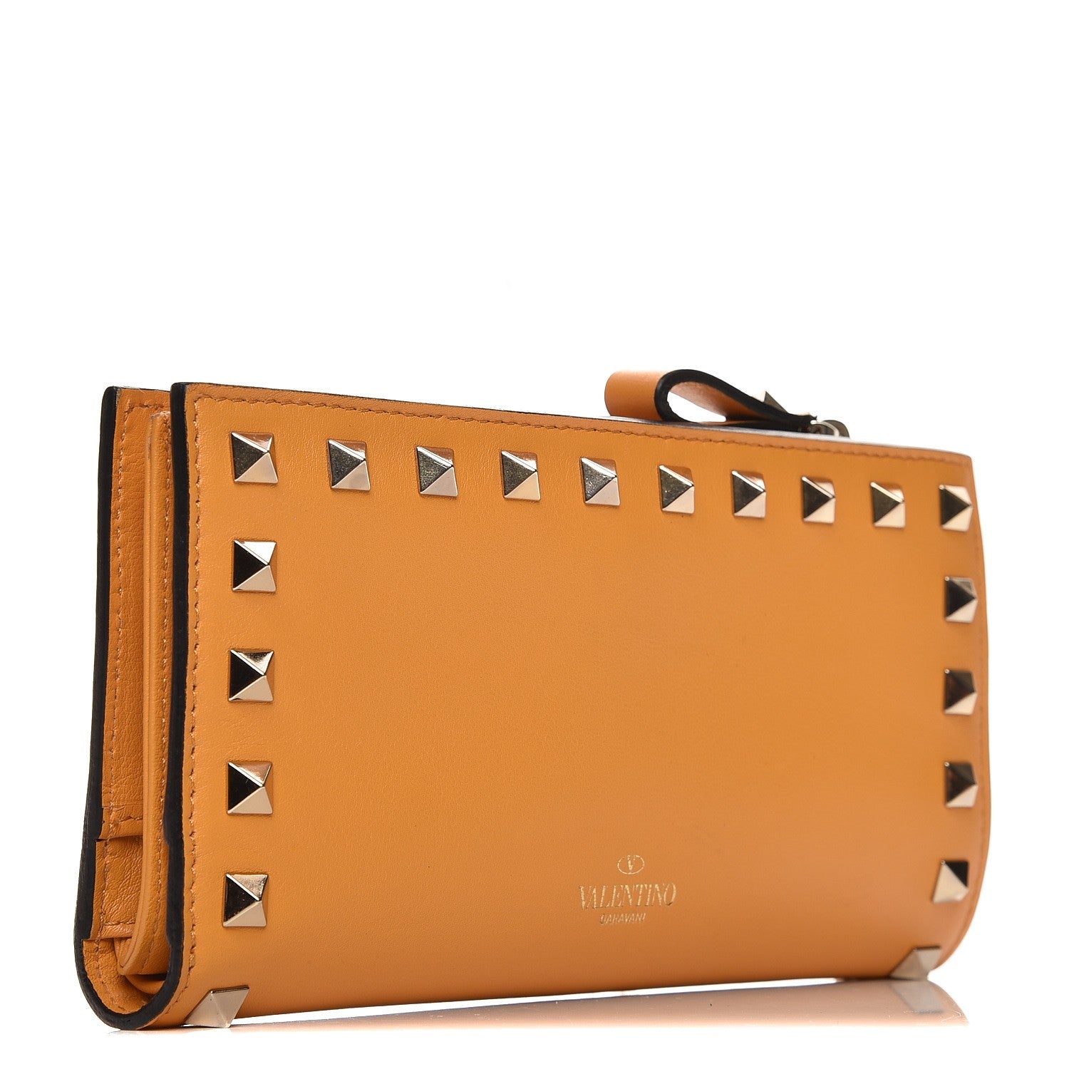 Valentino Garavani Calfskin Rockstud Continental Wallet Mandarin Sorbet 3 of 8