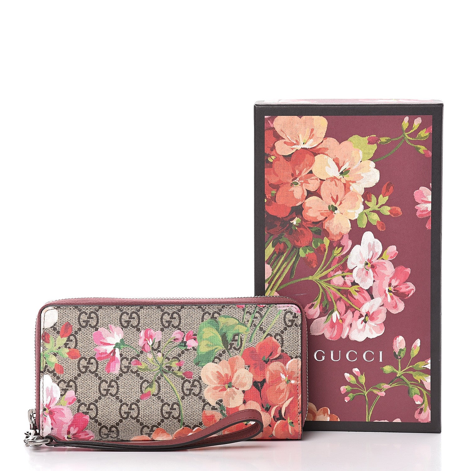 Gucci GG Supreme Monogram Blooms Wrist Wallet Beige Multicolor Dry Rose 8 of 8