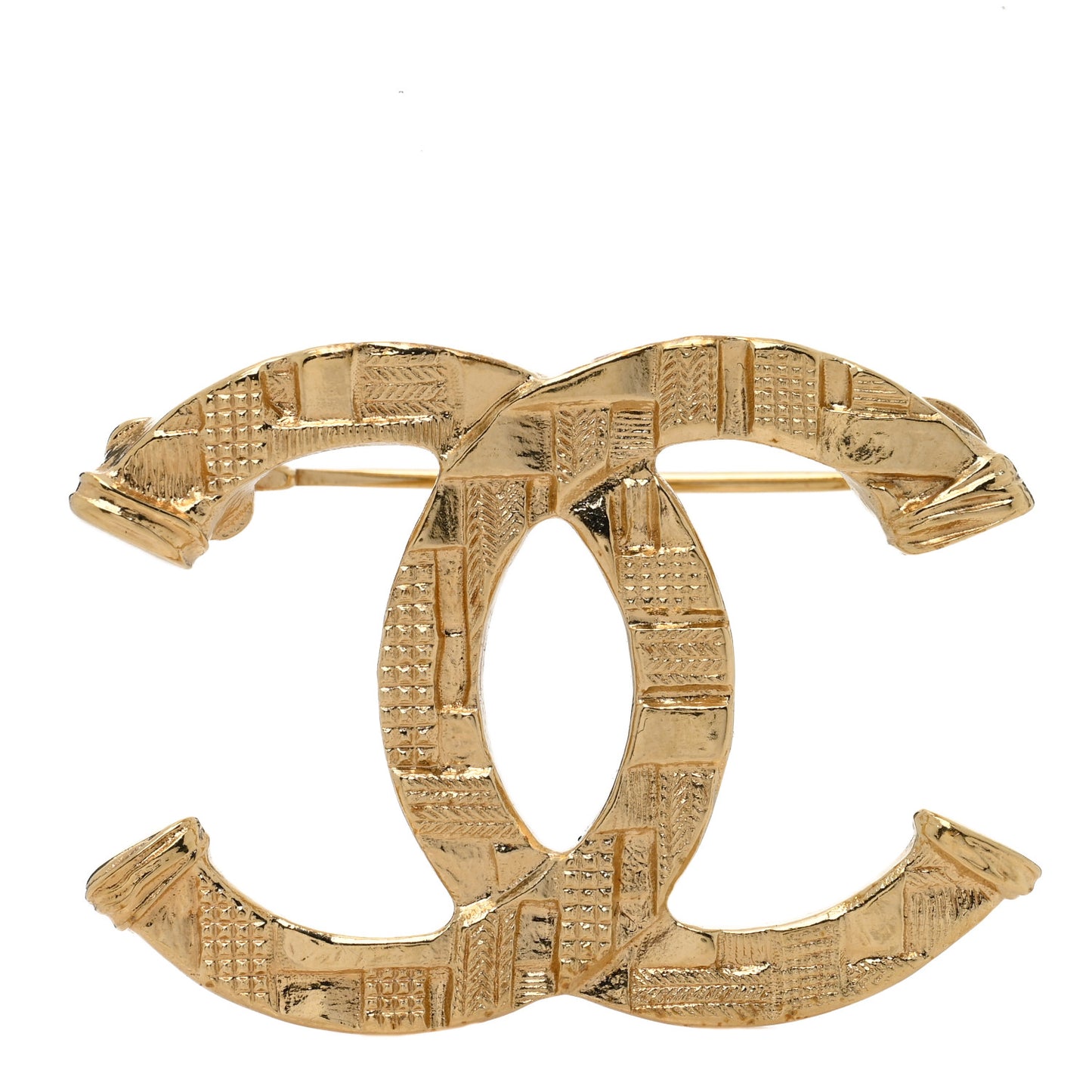 Metal Tweed Effect CC Brooch Gold