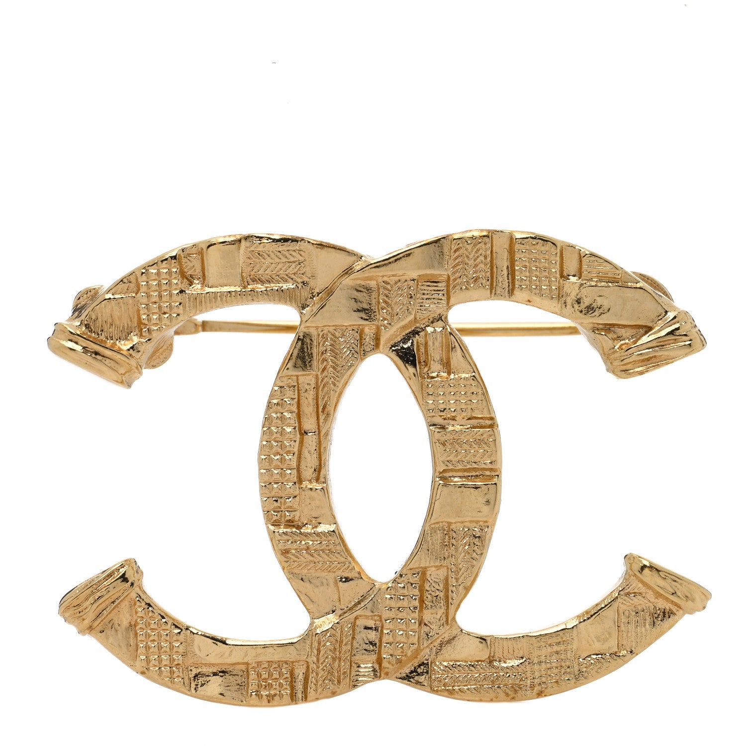 Chanel Metal Tweed Effect CC Brooch Gold 1 of 4