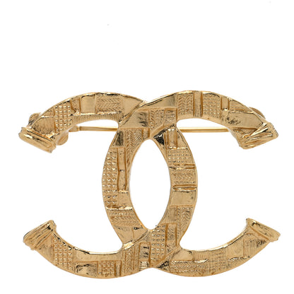 Chanel Metal Tweed Effect CC Brooch Gold 1 of 4