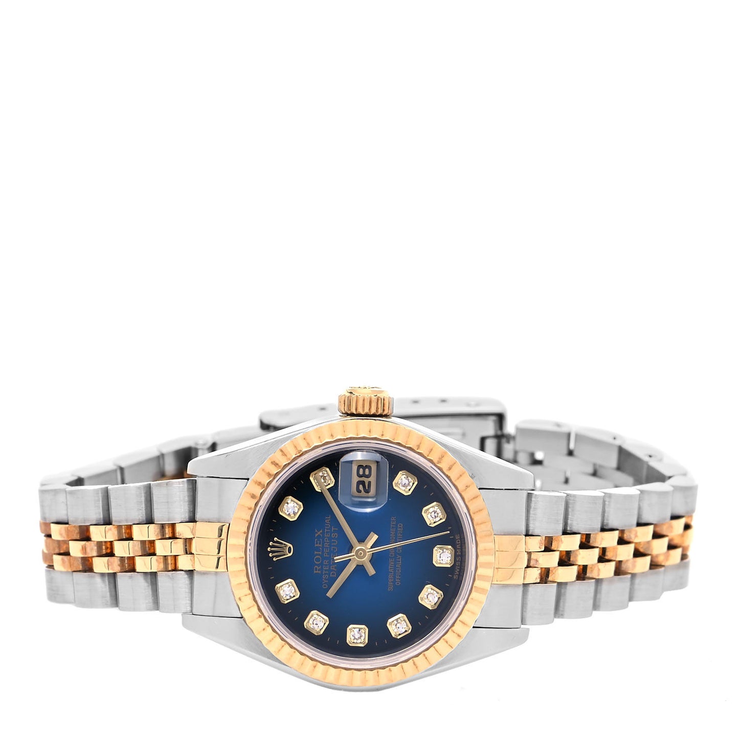 Stainless Steel 18K Yellow Gold Diamond 26mm Oyster Perpetual Datejust Watch Blue Gradient 69173