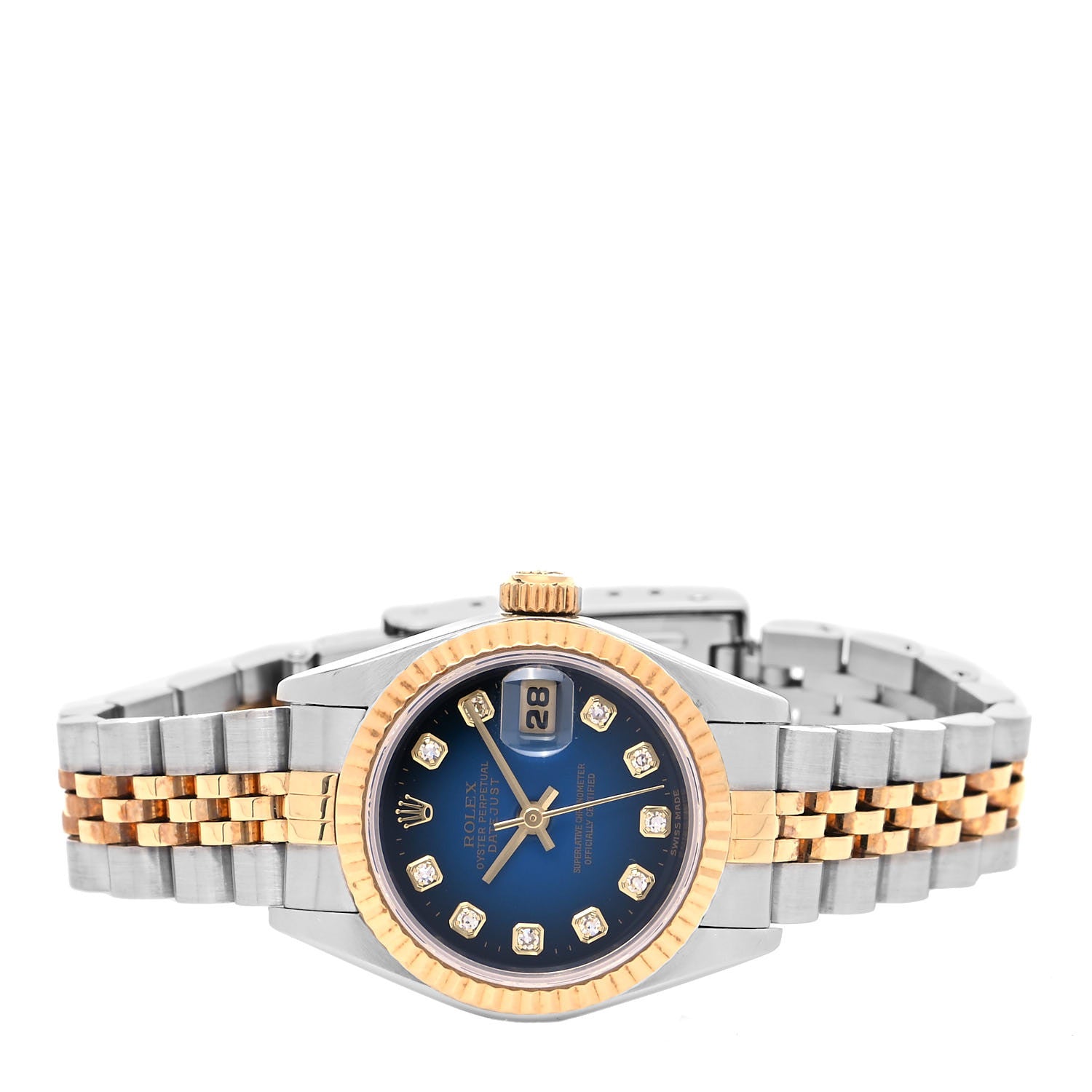 Rolex Stainless Steel 18K Yellow Gold Diamond 26mm Oyster Perpetual Datejust Watch Blue Gradient 69173 3 of 4