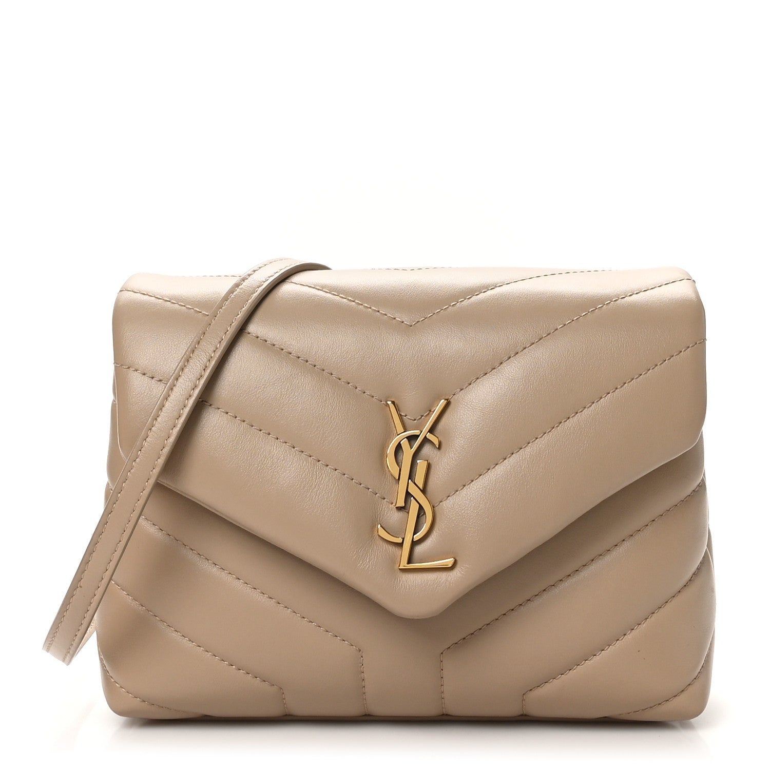 Saint Laurent Calfskin Y Quilted Monogram Toy Loulou Crossbody Bag Dark Beige 1 of 11