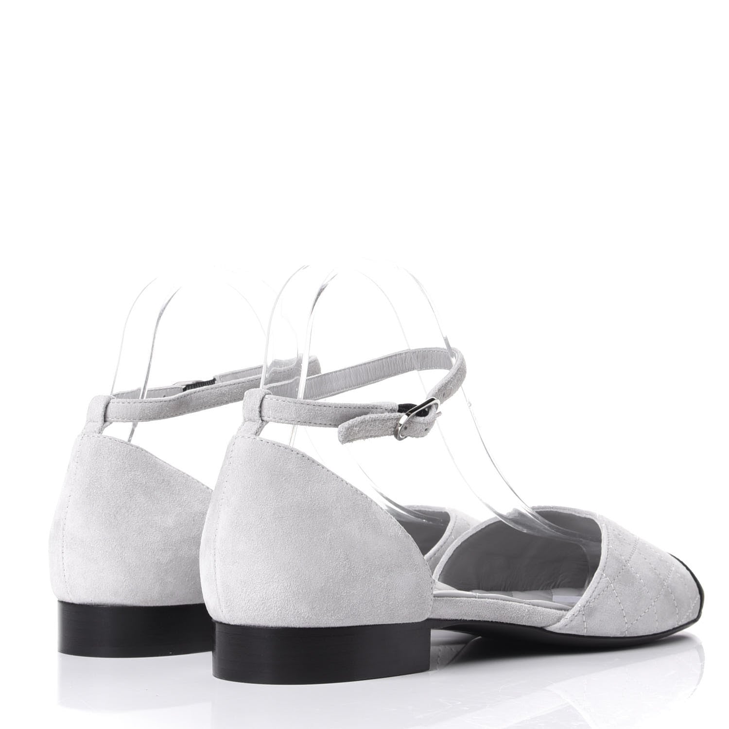 Chanel Suede Grosgrain Cap Toe CC Ankle Strap Sandals 39.5 Grey Black 4 of 10
