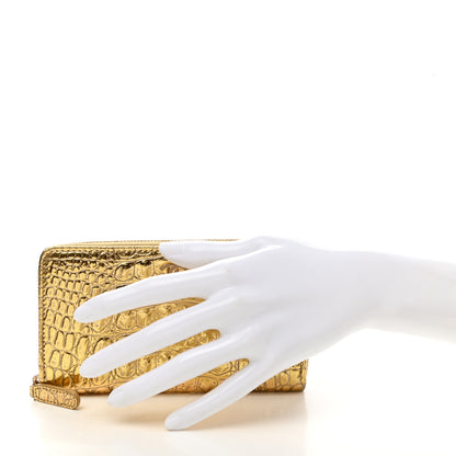 Chanel Metallic Calfskin Crocodile Embossed Small Cocodile Zip Wallet Gold 2 of 8