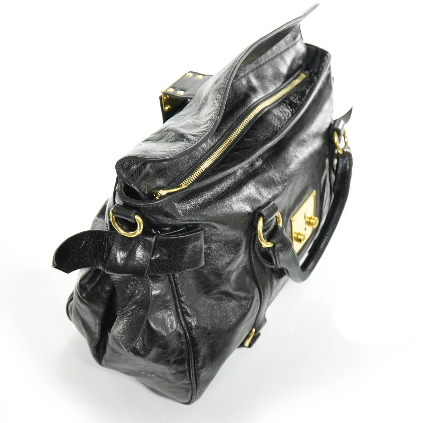 Leather Vitello Lux Bow Bag Black