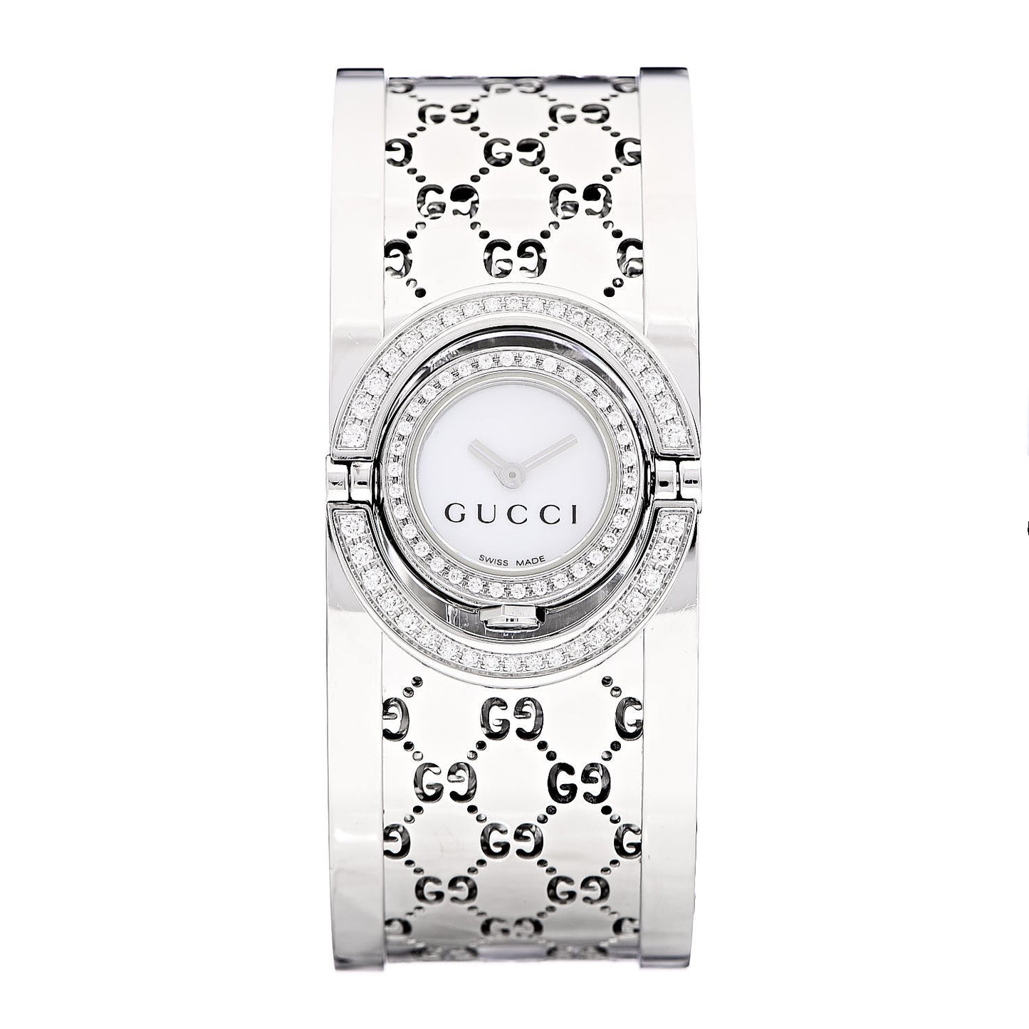 Stainless Steel Diamond Pave Bezel Mother of Pearl 23mm Twirl Quartz Watch