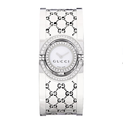 Gucci Stainless Steel Diamond Pave Bezel Mother of Pearl 23mm Twirl Quartz Watch 1 of 6