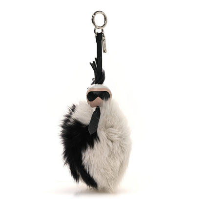 Fendi Lambskin Fox Fur Super Karlito Pom Pom Bag Charm Black White 1 of 6