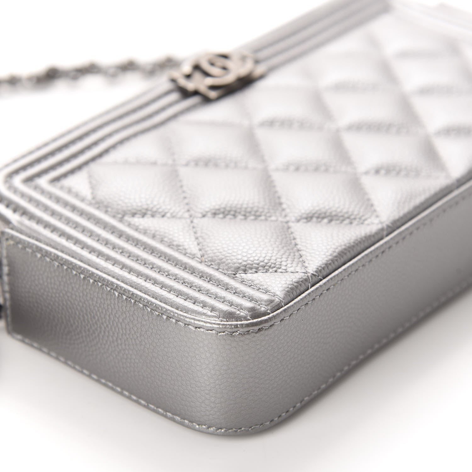 Chanel Metallic Caviar Quilted Small Boy Clutch With Chain Silver 6 of 12