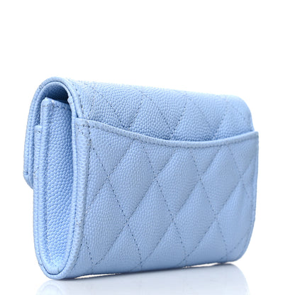 Chanel Caviar Quilted Flap Card Holder Wallet Light Blue 3 of 10