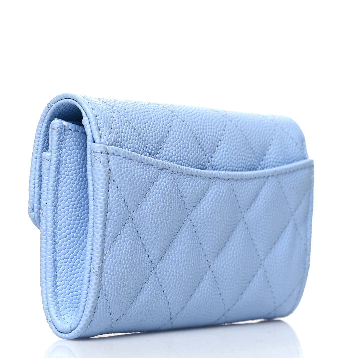Caviar Quilted Flap Card Holder Wallet Light Blue