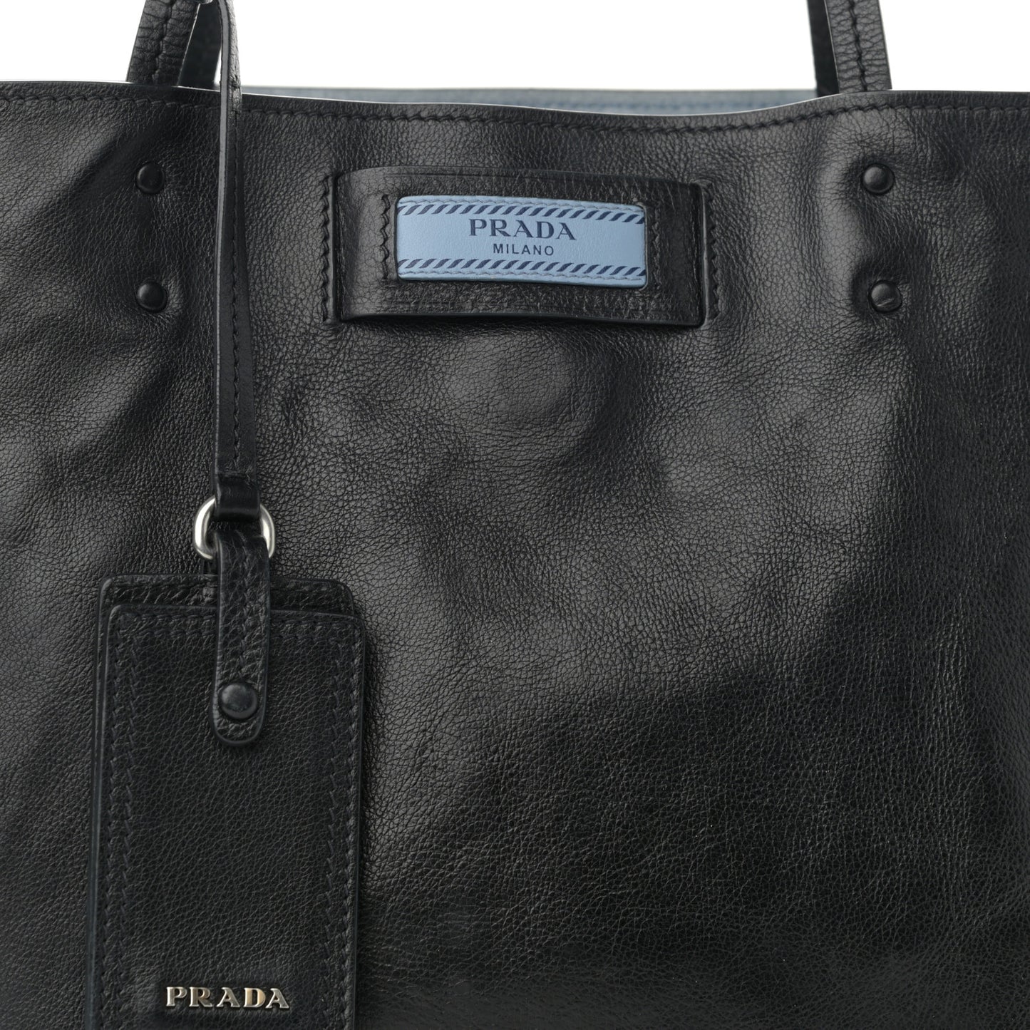 Glace Calfskin Etiquette Shopping Bag Black Astrale