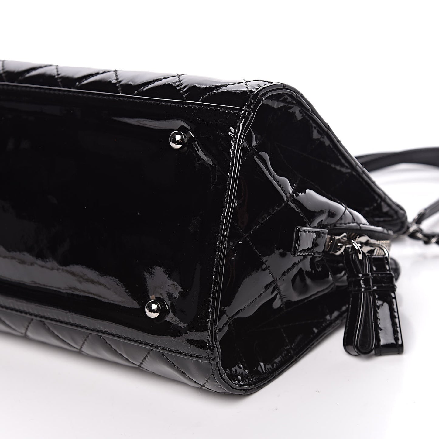 Patent Quilted CC Angle Tote Black