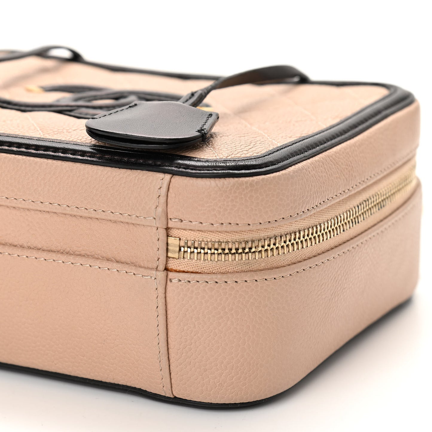 Caviar Quilted Medium CC Filigree Vanity Case Beige Black