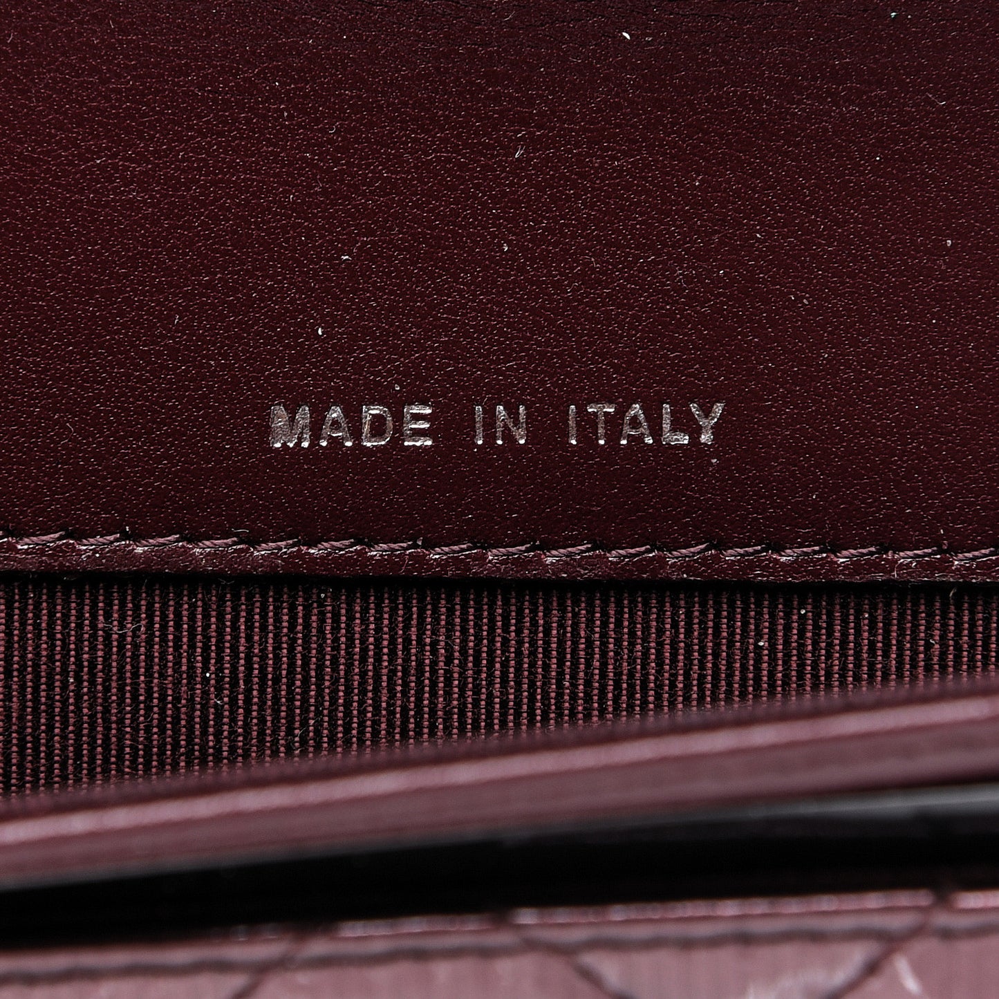 Striated Patent Quilted Flap Card Holder Burgundy