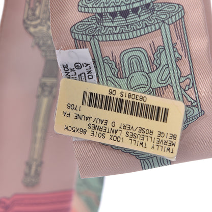 Hermes Silk Merveilleuses Lanternes Twilly Beige Rose Vert De Eau Jaune 4 of 5