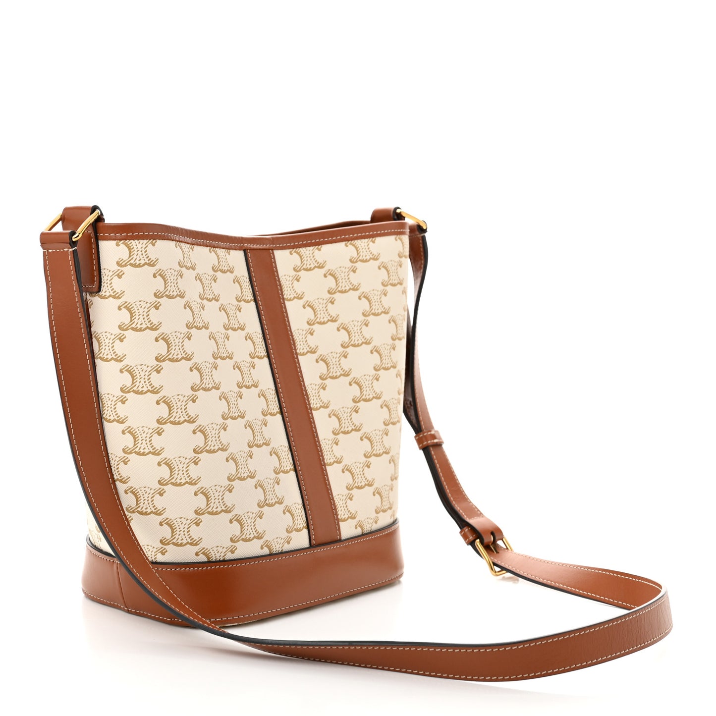 Triomphe Canvas Calfskin Small Bucket Bag White