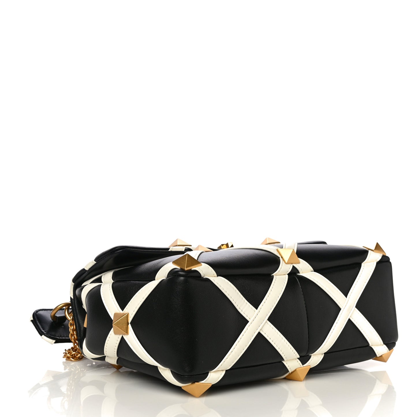 Nappa Large Roman Stud Shoulder Bag Black White