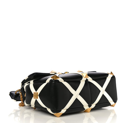 Valentino Garavani Nappa Large Roman Stud Shoulder Bag Black White 4 of 9