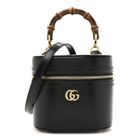 Calfskin Mini Bamboo Top Handle Shoulder Bag Black