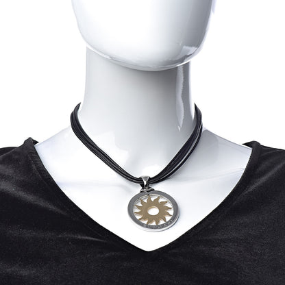 Bulgari Stainless Steel 18K Yellow Gold Calfskin Tondo Sun Pendant Necklace 2 of 6